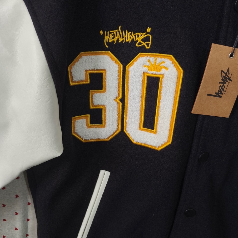 Stussy Black, White & Yellow Varsity Bomber Jacket - Picture 4 of 11